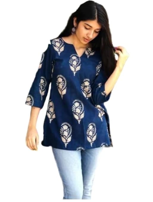 Women's Short Kurti in TOP Black Rayon Cotton