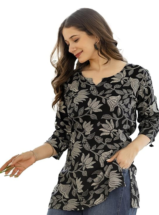 Women's Floral Straight Cotton Short Kurti