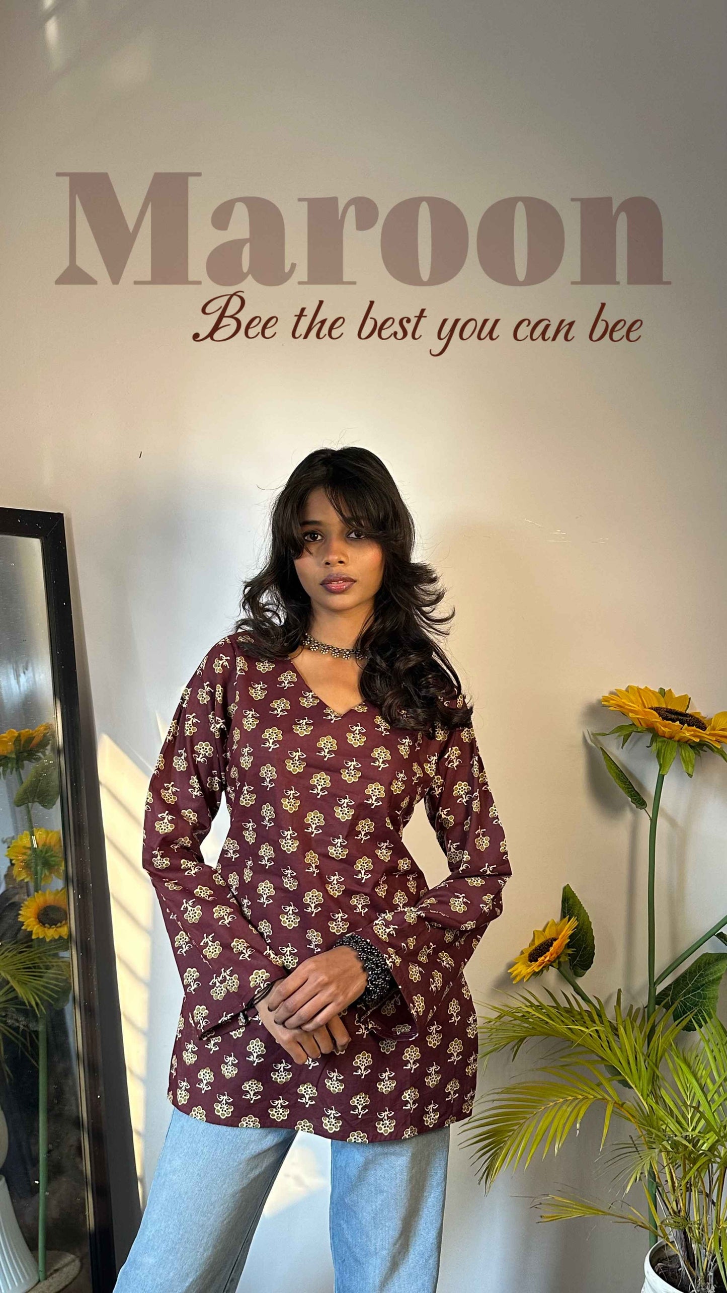 Floral Full Sleev Short Kurti