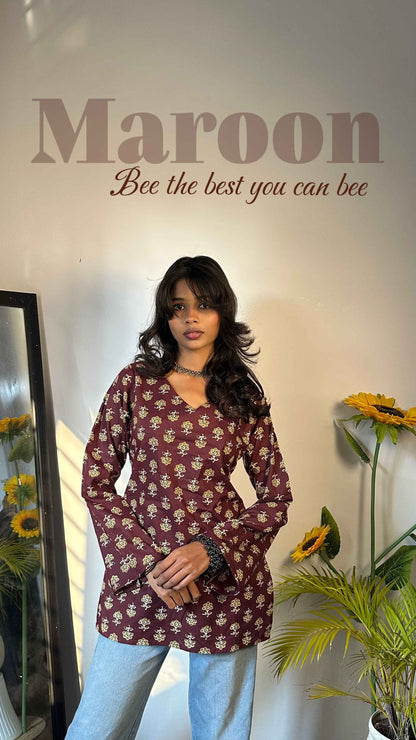 Floral Full Sleev Short Kurti