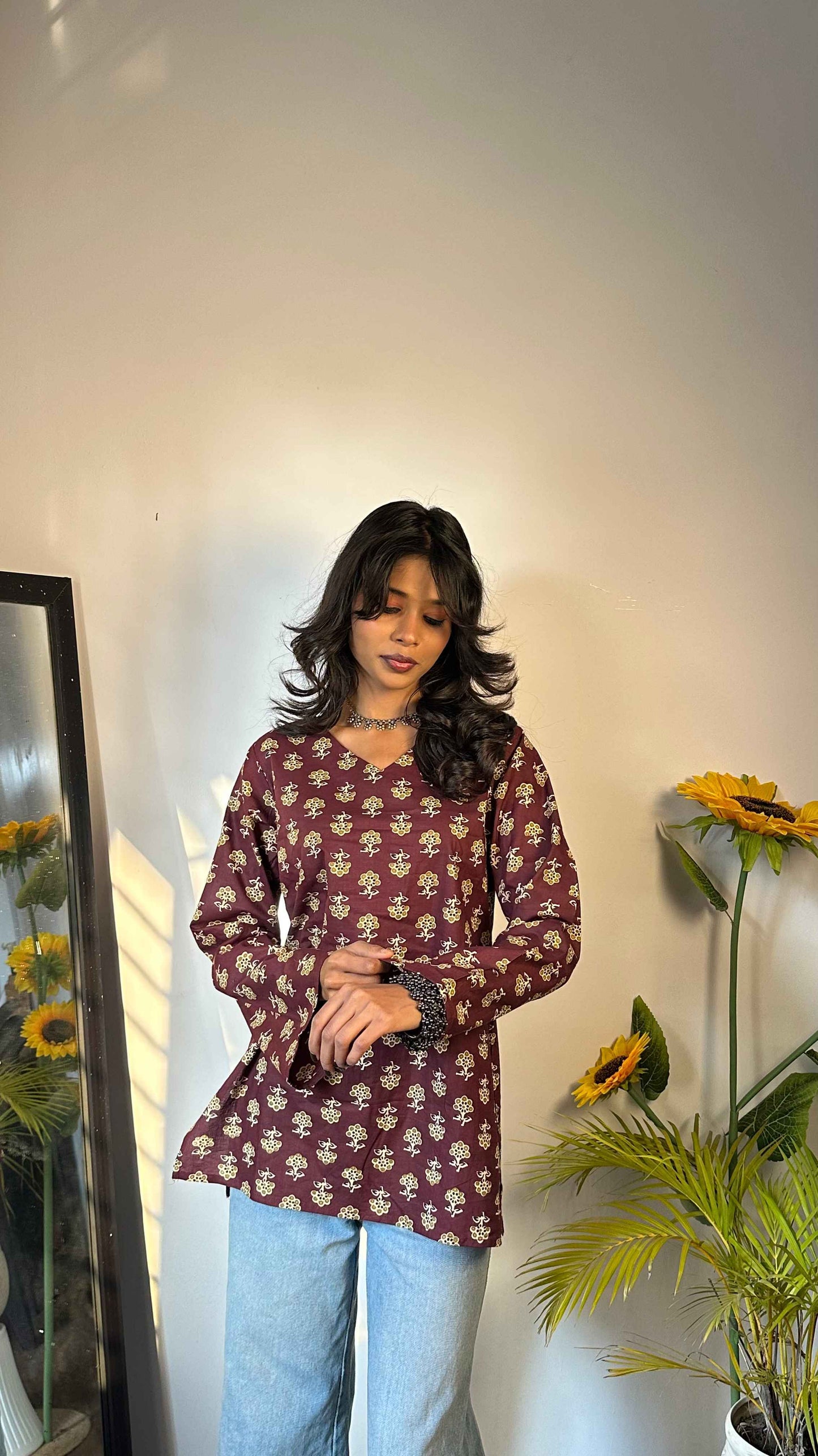 Floral Full Sleev Short Kurti