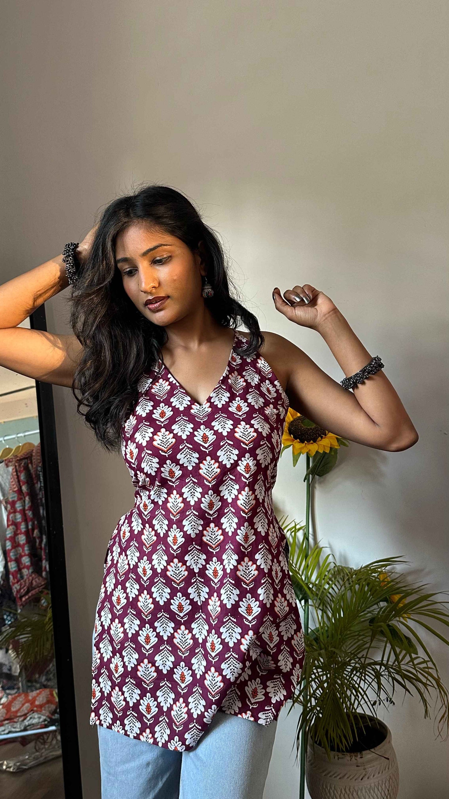 Backless Halter Neck Short Kurti by Snazzybees