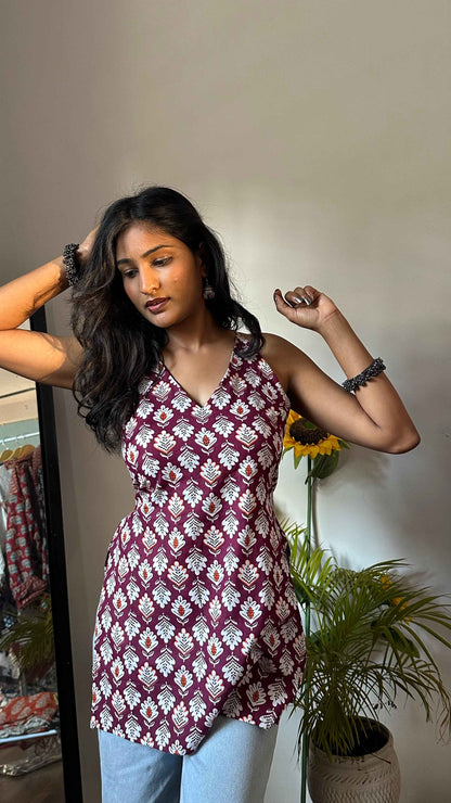 Backless Halter Neck Short Kurti by Snazzybees