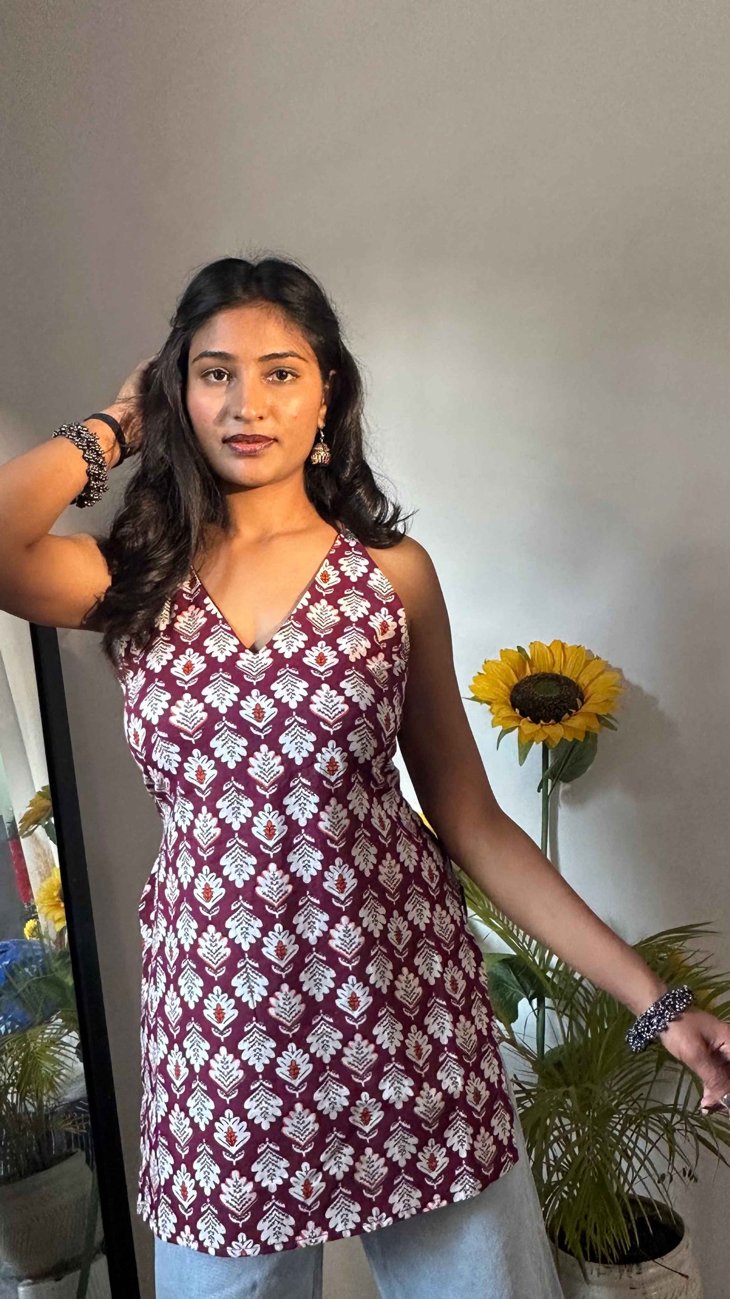 Backless Halter Neck Short Kurti by Snazzybees