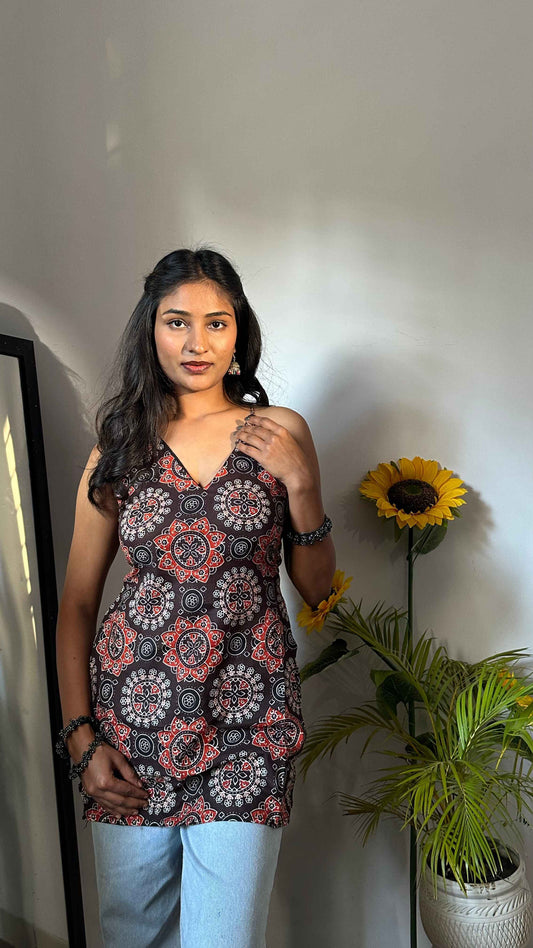 Backless Halter Neck Short Kurti by Snazzybees