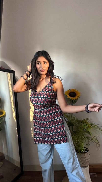 Backless Halter Neck Short Kurti by Snazzybees