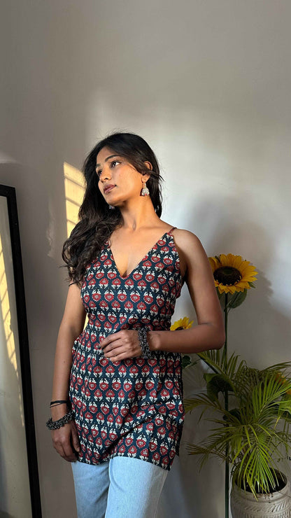 Backless Halter Neck Short Kurti by Snazzybees